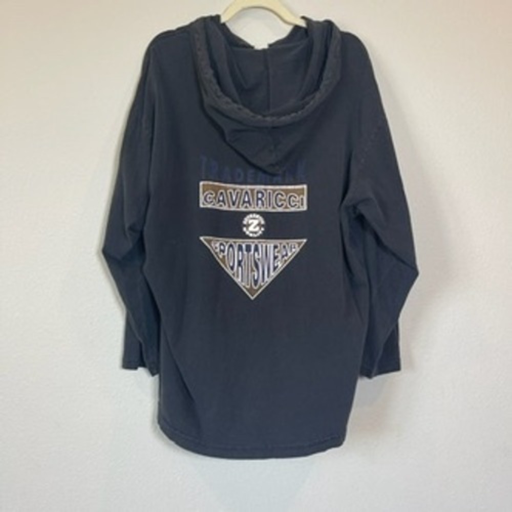 Vintage Z Cavaricci 90's Hooded Graphic Tee Mens Medium Black Long Sleeve Y2K - Picture 6 of 7